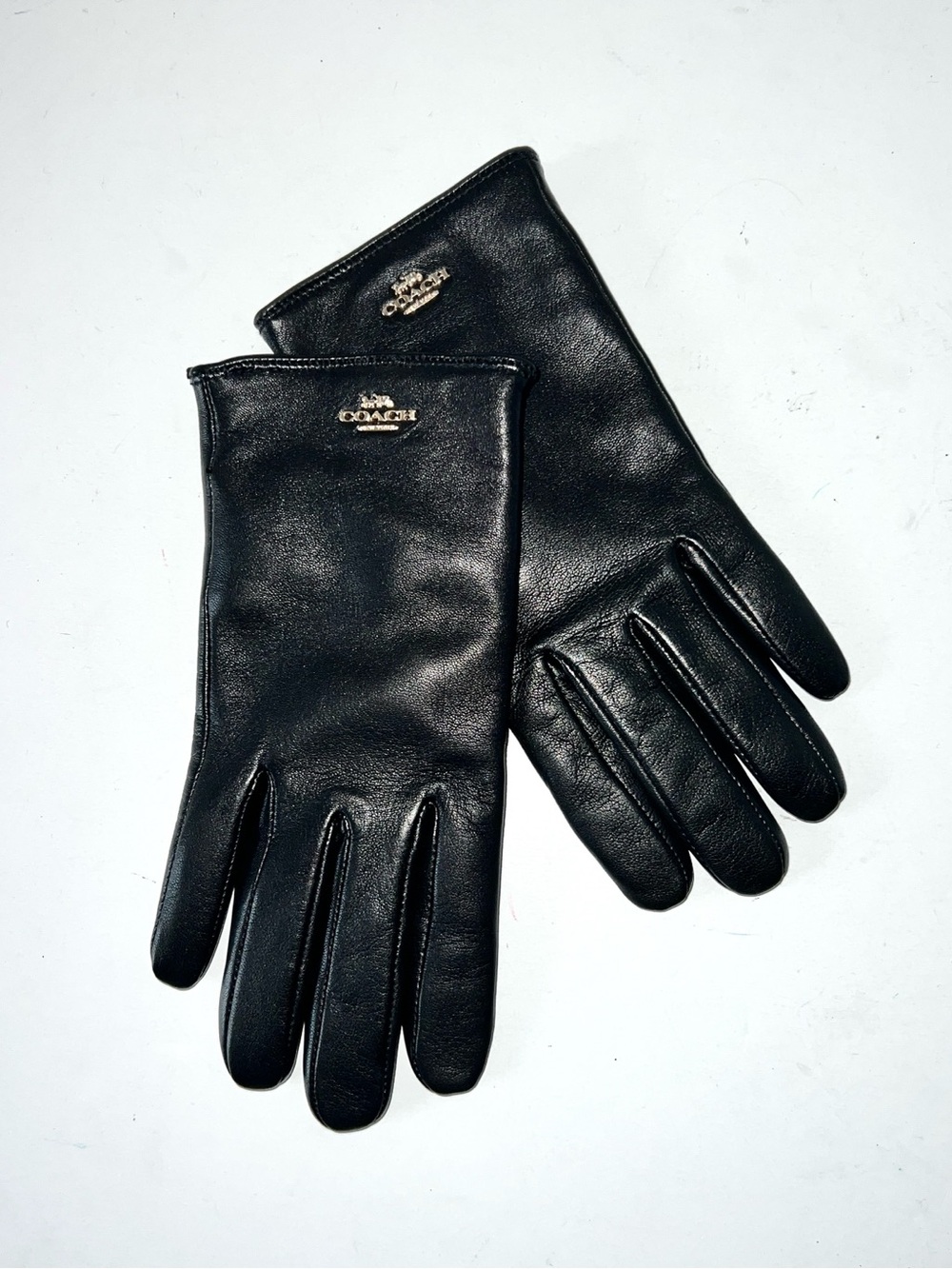 COACH Black Sheepskin Leather Wool Lined Gloves Size 6.5